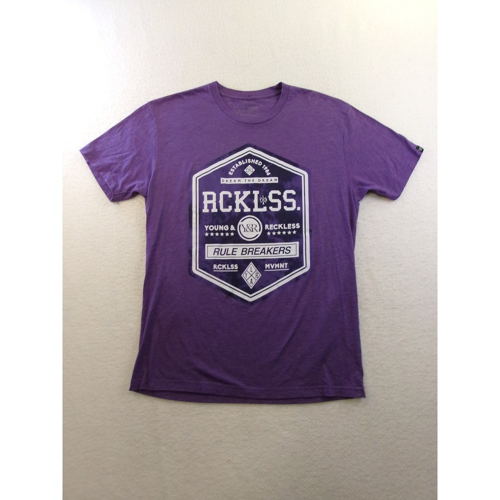 Young & Reckless T-Shirt Mens Large Purple Rule Breakers Graphic Tee